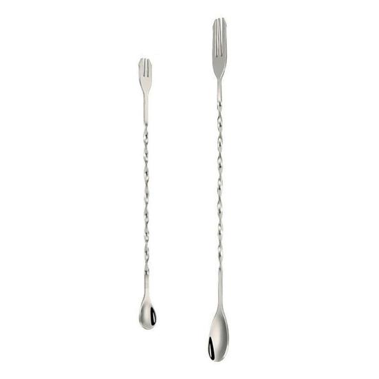 Dual Head Bar Spoon, Cocktail Mixing Spoon, Cocktail Stirrers with Long Handle, Stainless Steel Drink Stirrers with Trident Tip for Coffee