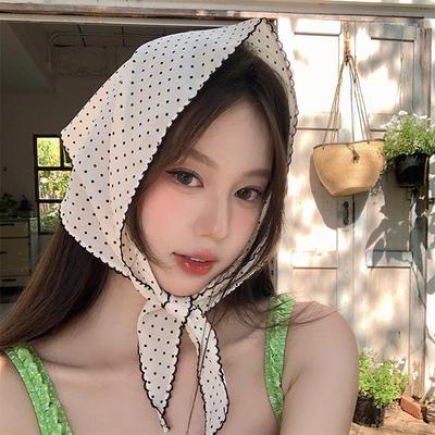 1PC White Fabric Flower Triangle Hair Scarf Wraps Women Retro Triangle Headscarf Hat Travel Photo Headband Hair Accessories