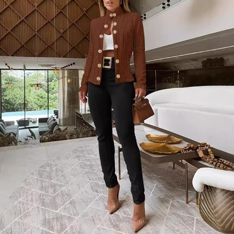 Jarní podzimní módní kovová spona dekorace stojan límec s dlouhým rukávem slim fit bunda dámské oblečení