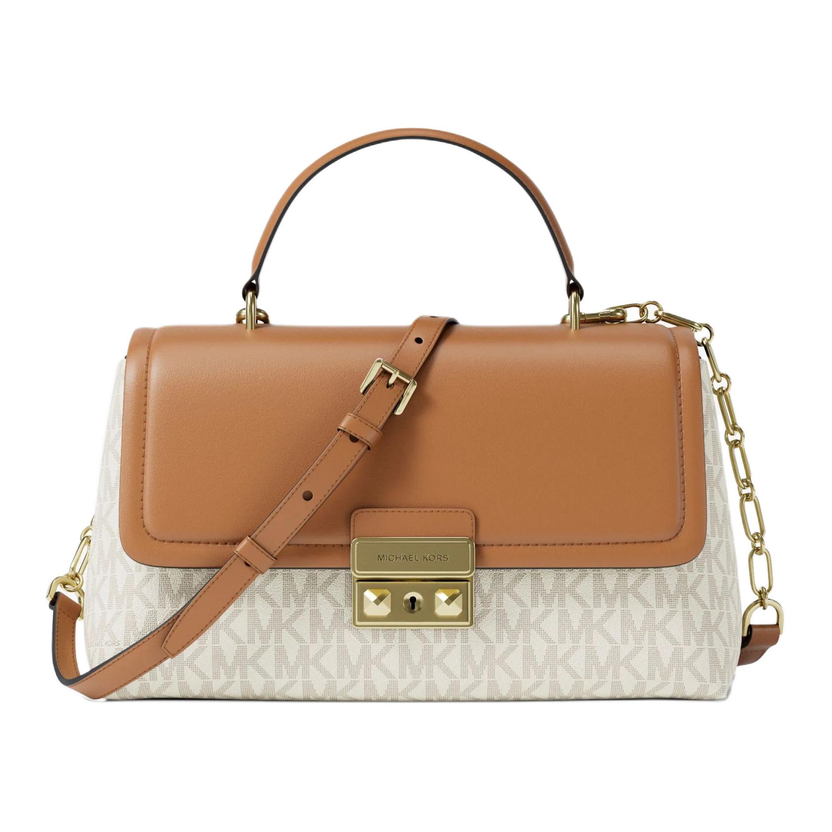 

Michael Kors MK Tribeca Gold Hardware Design Leather Shoulder Tote Bag Medium Women Handbags Vanilla-White 30F5G2RS2B-WHITE Shopping Bag Set(Basic Set+Shopping Bag)
