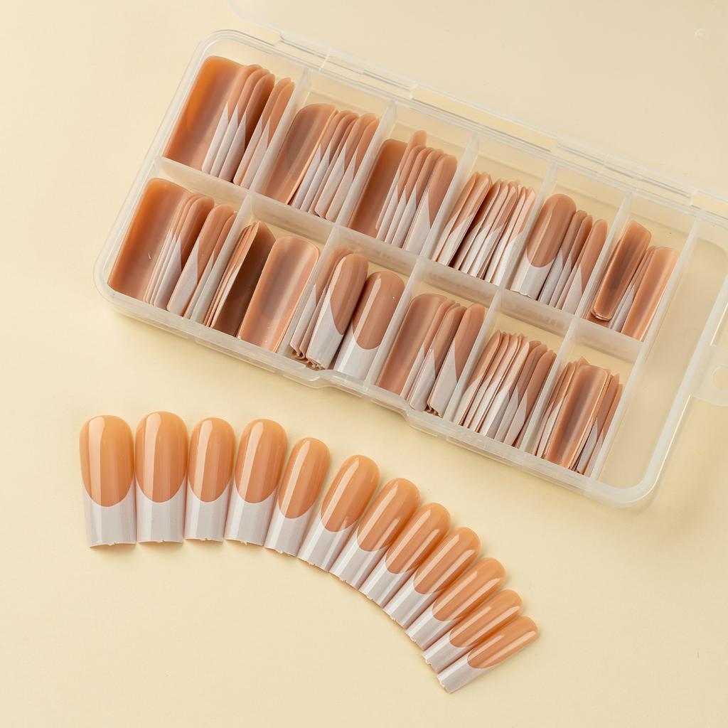 120 Pieces Gel Coffee Background White French Wearing Armor Long/Short Chameleon Laser Fake Nail Nail Nail Piece