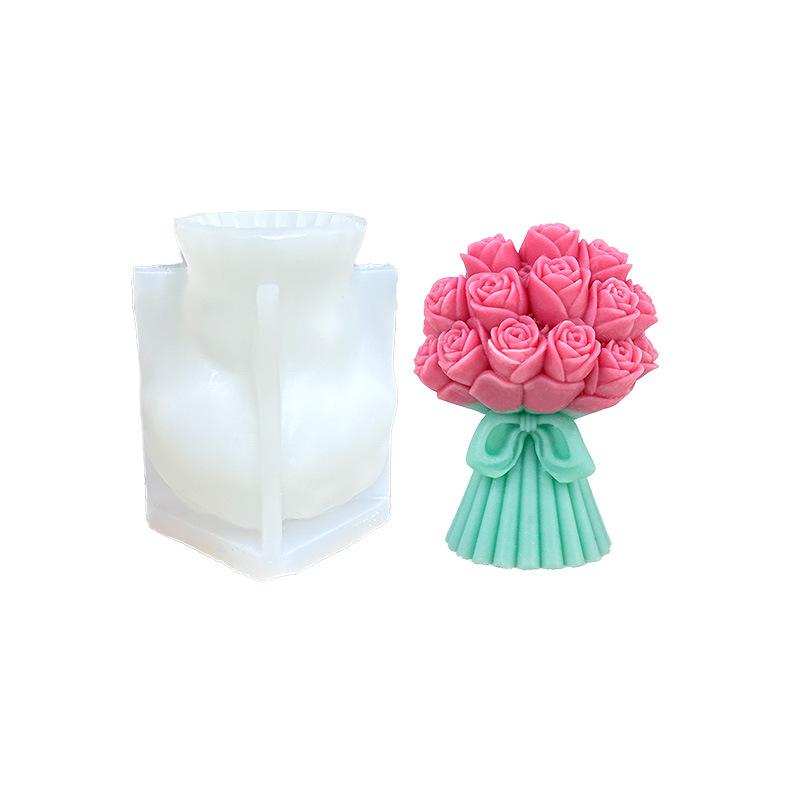 1pc Valentine's Day Roses Love Bows Flower Bouquets Aromatherapy Candles Silicone Molds That Are Easy To Clean and Demold
