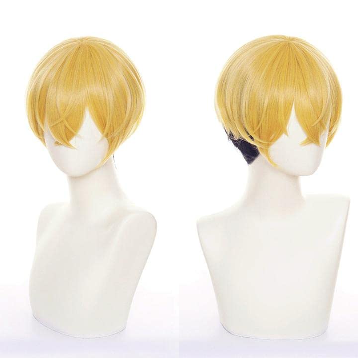 LVMEY Anime Cosplay Character Disguise Cosplay Cosplay Comic Market Cultural School with Wig Net Wig, Gold/Black Short, Heat-Resistant, Wig, Wig,