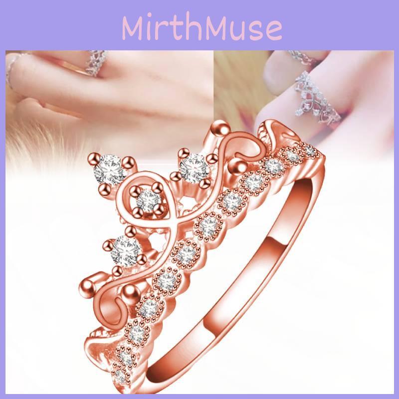 Elegant Rose Gold Plated Korean Crown Ring With Sparkling Gemstones For Women Fashion Jewelry