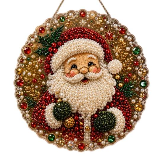 Diamond Painting Christmas Ornament Kit Faux Pearl Hanging Kit, DIY 3D Beads Handmade Festive Home Decor Art Craft, Acrylic Gem Board for Window,