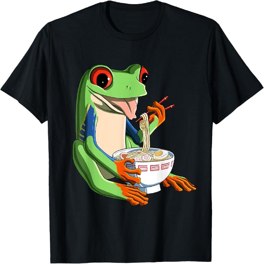 Funny Japanese Kawaii Ramen Red Eyed Tree Frog T-Shirt