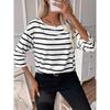 Plus Size 1XL-5XL New Woman's Tshirts Casual Long Sleeve Striped O Neck Loose Fashion Ladies Tops