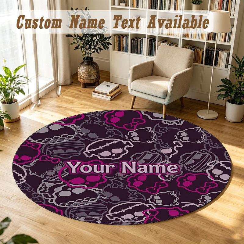 Monster High Personalized Round Rug Support Custom Name, Soft Home Decor Mat