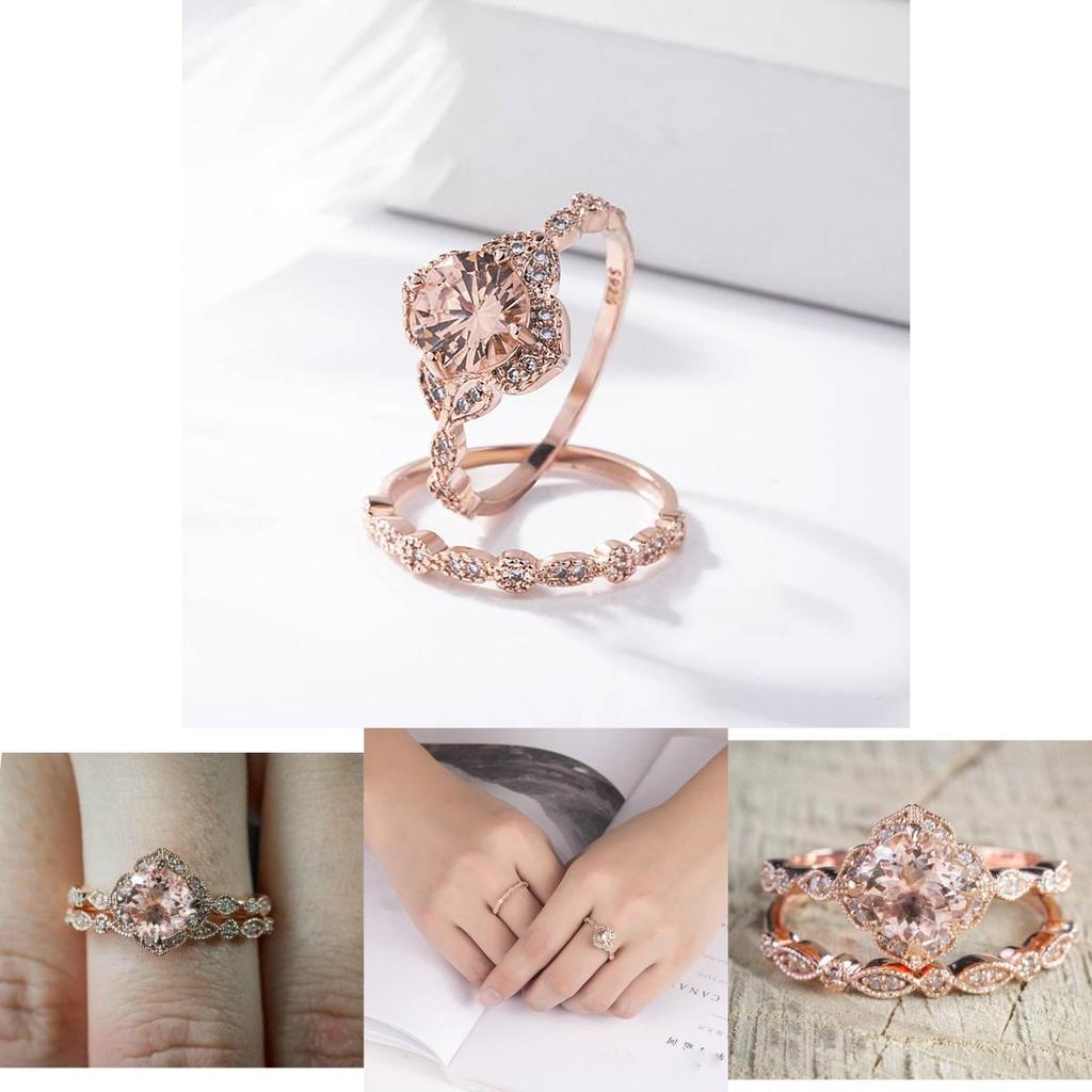 Zircon Charm Oval Crystal Bride Ring Rose Gold Plated Rhinestone Ring Wedding