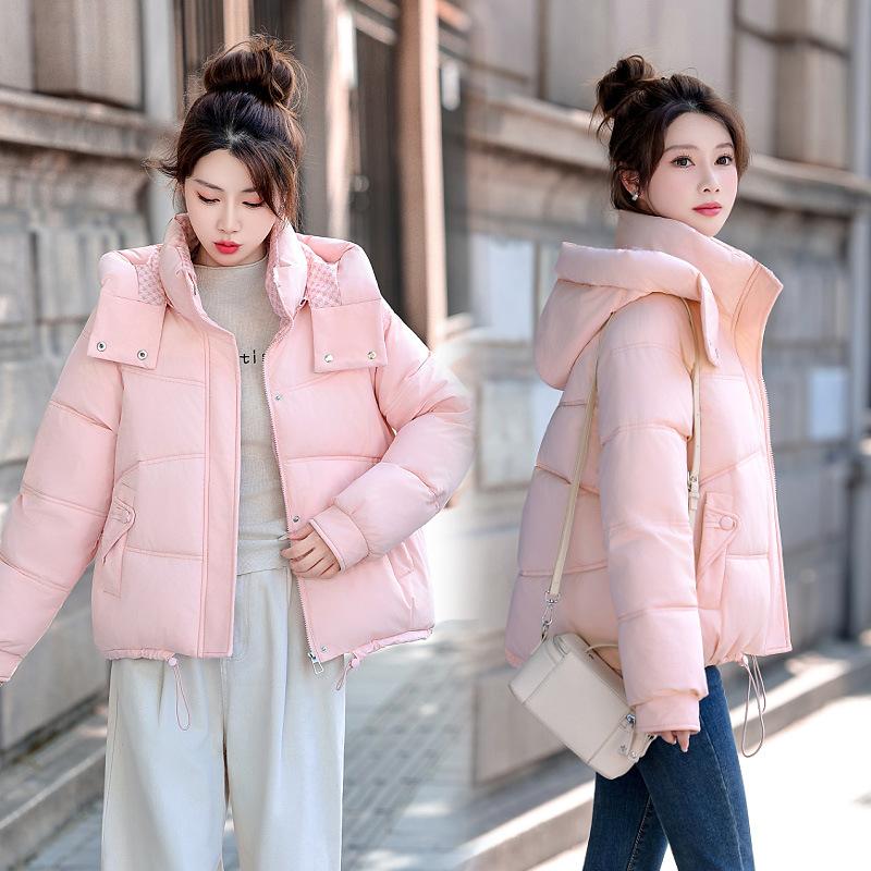 Nový zimní bavlněný kabát, bavlněná bunda, s kapucí v korejském stylu, všestranná a módní dámská volná jednoduchá a módní krátká bunda