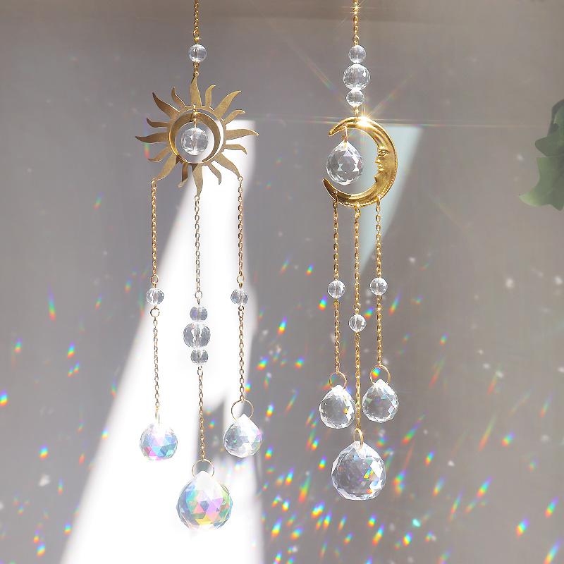 High Quality Eco-Friendly Handmade Polished Crystal Sun Catcher Ball Shape 35-40cm Feng Shui Hanging Wind Chime Window