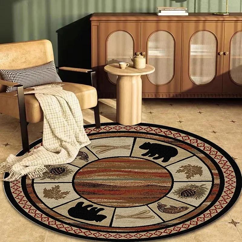 Nordic Retro Round Carpet for Living Room American Pastoral Styl Rug for Bedroom Home Decor Mat Non-slip Chair Mat Washable