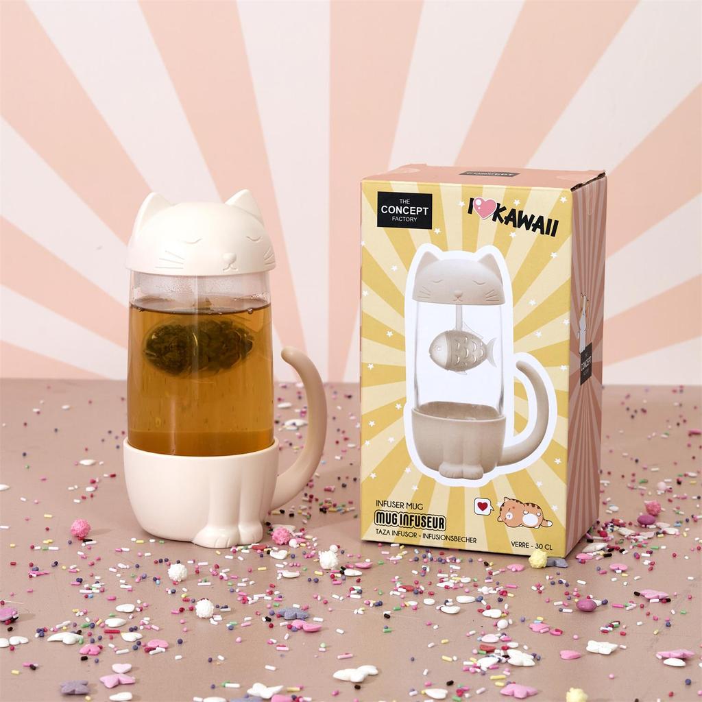 Kawaii Mug With Infuser Cat With Fish 300Ml White