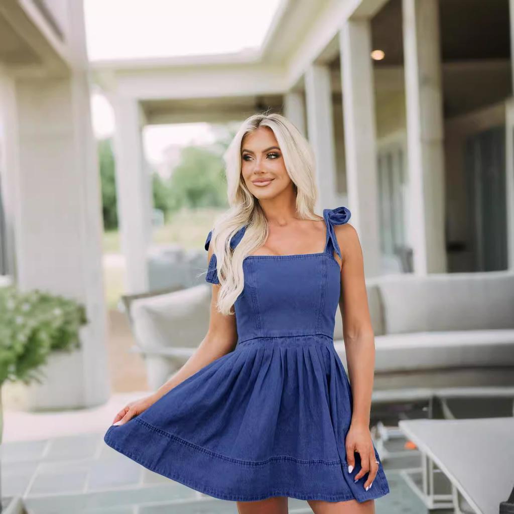 IHUASU Spring Summer Chic Commuter Halter Cowboy Dress