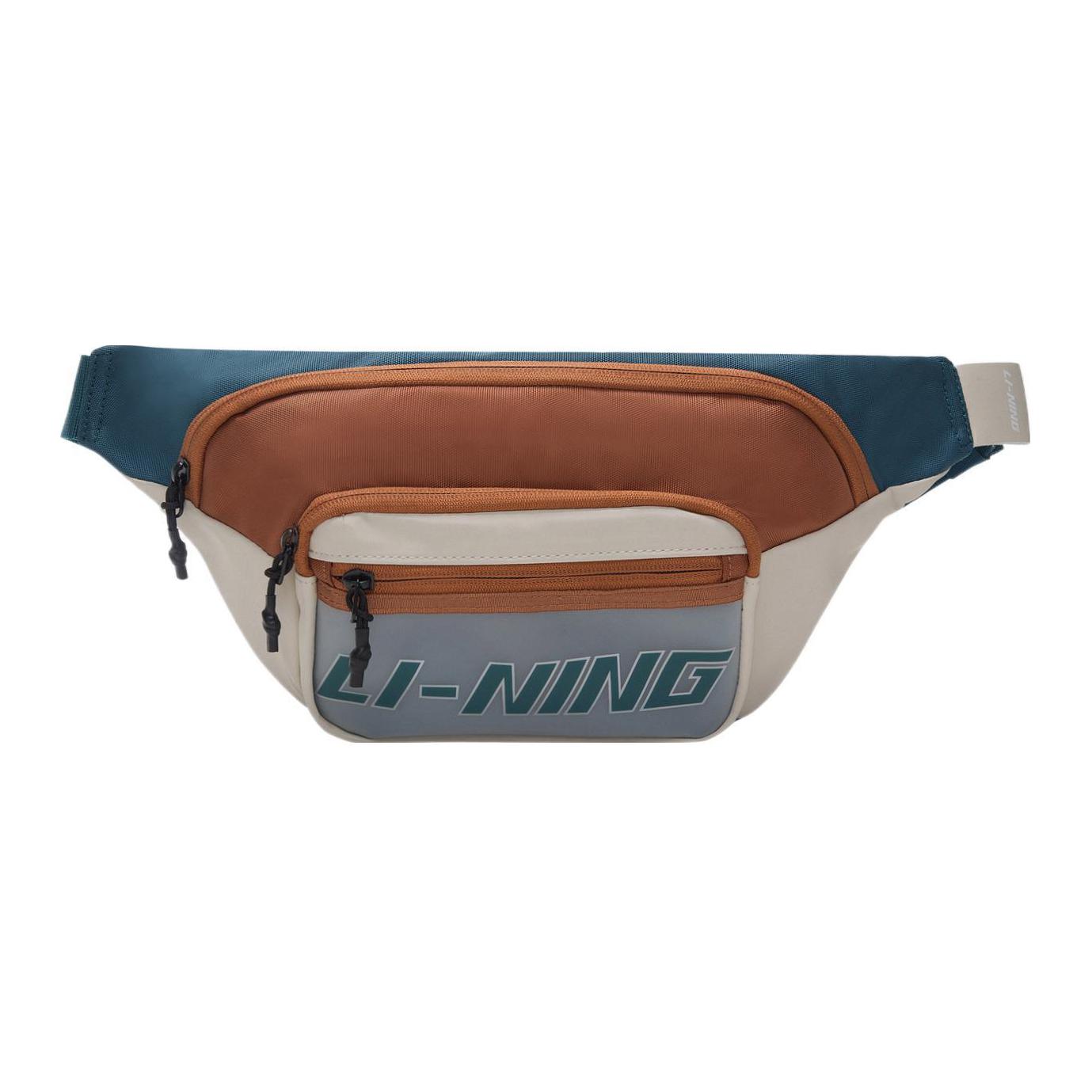 Li-Ning Sport Lifestyle Series Color Block Logo Print Polyester Shoulder Crossbody Waist Bag Unisex bags Light-Green Orange ABLS107-2 Bean Green/Orange