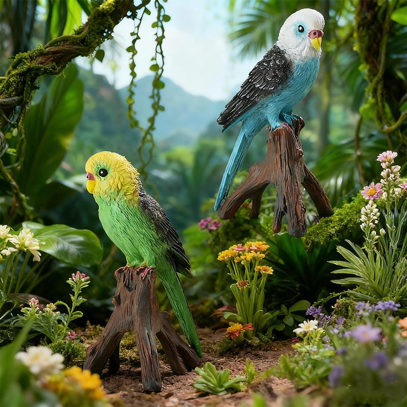 Children's Wooden Parrot Model: Cognitive Simulation Bird Ornament and Potted Plant Decor