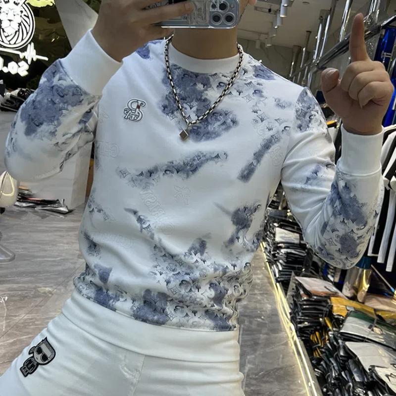 Trend Luxury Autumn And Winter New Men's O-Neck Printing Contrast Color Korean Fashion HighStreet Long Sleeve Sweatshirts Tops