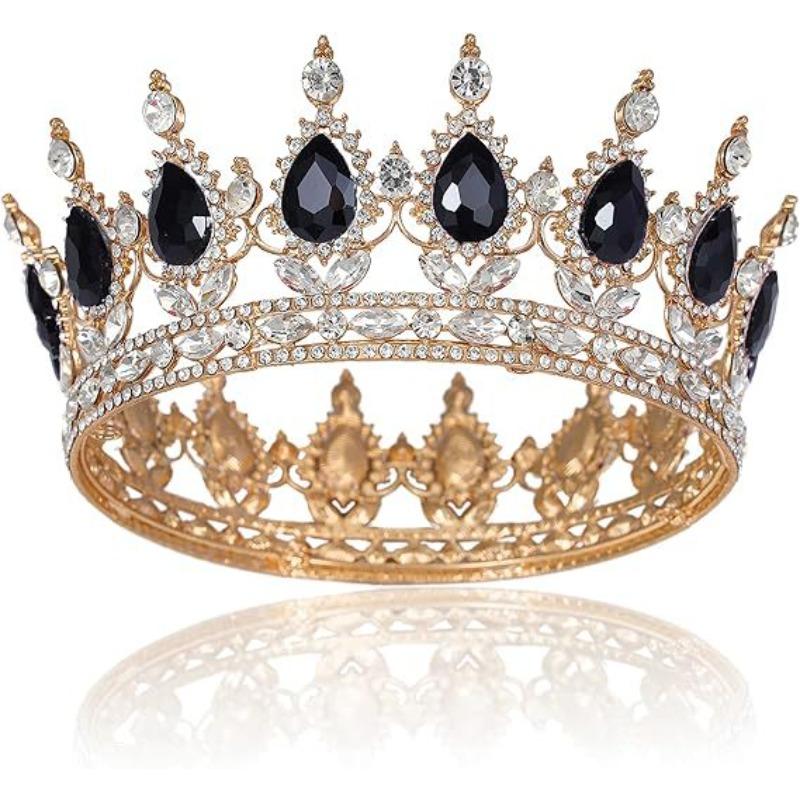 Braut Große Runde Krone Barock Legierung Edelstein Krone König Ball Party Krone Haarschmuck beige