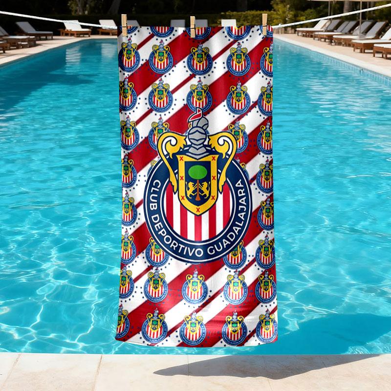 Club Deportivo Guadalajara Print Beach Towel Design, Soft, Lightweight. for Home Bathroom, Spa, Pool, Yoga, Surfing, Camping, Gift for Family, Friend