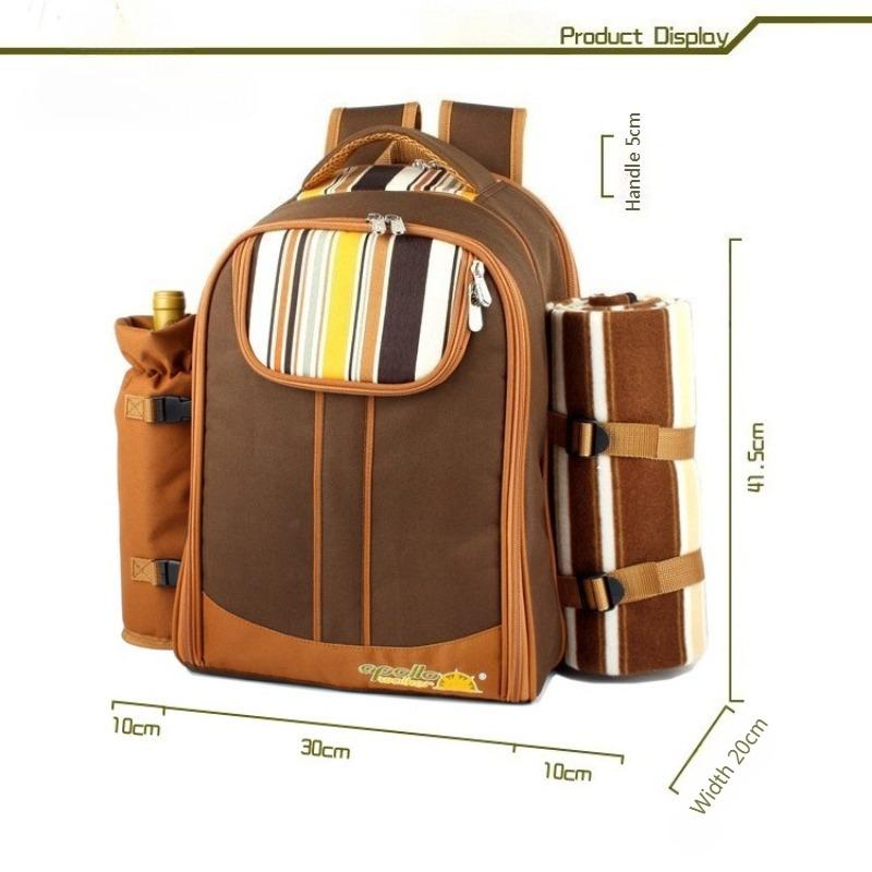 Picnic Tableware Bag Picnic Backpack for 4 Person Portable Thermal Insulation with Cooler Compartment Wine Bag Picnic Blanket