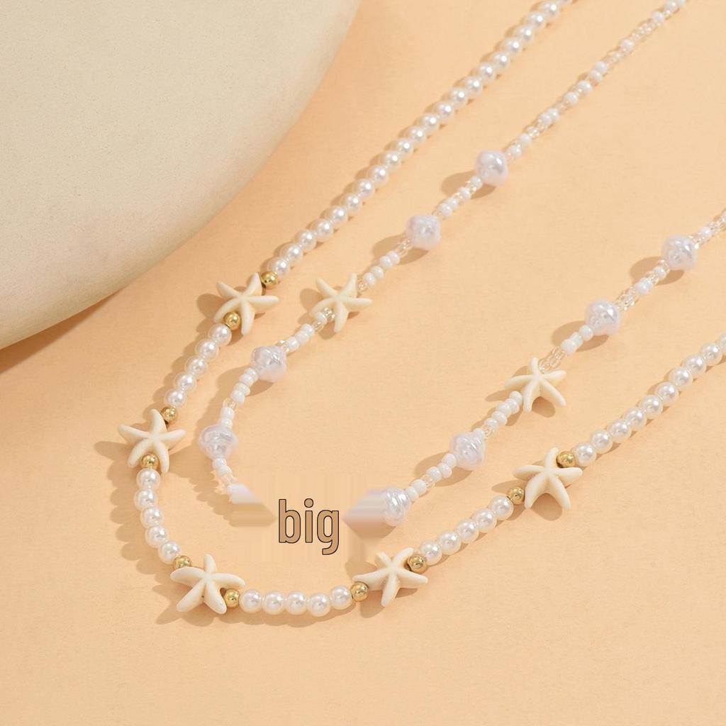 European & American Ocean Style Necklace with Irregular Pearls, Gold Beads, and Starfish Pendant
