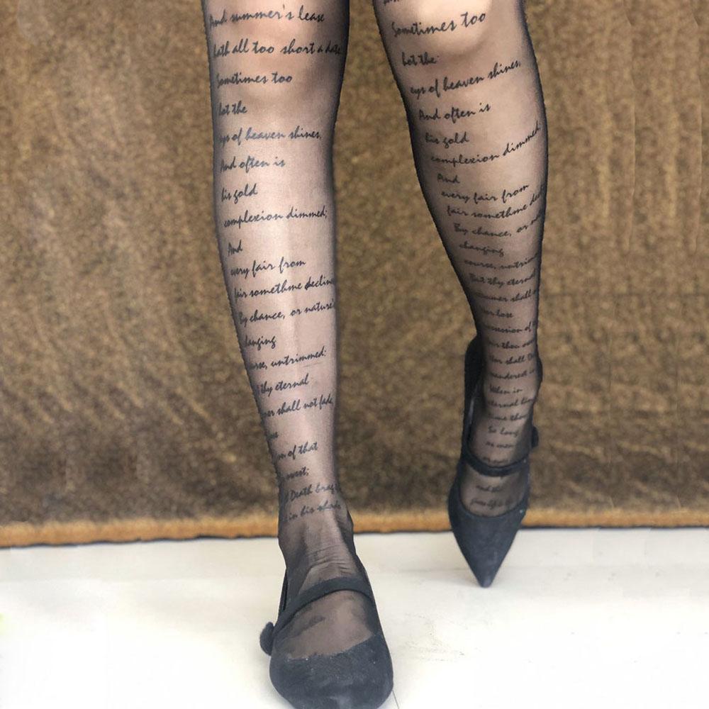 Gift Sexy Letter Woman Anti-hook Tattoos Pantyhose With Patterned Inscriptions Transparent Tights