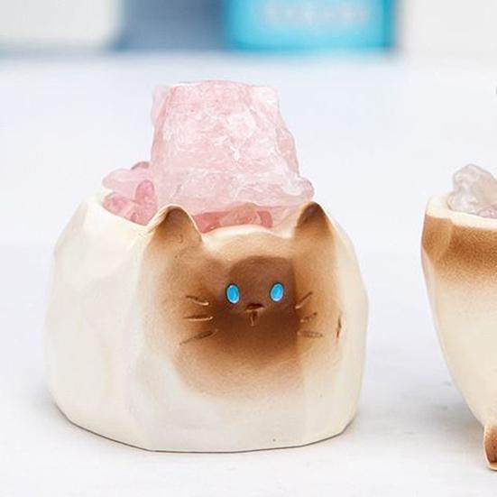 Mini Cat Ornament with Crystal Desktop Resin Cat Figurine Aroma Diffuser Stone Aromatherapy Fragrant Oil Diffuser for Home Office Meditation Room