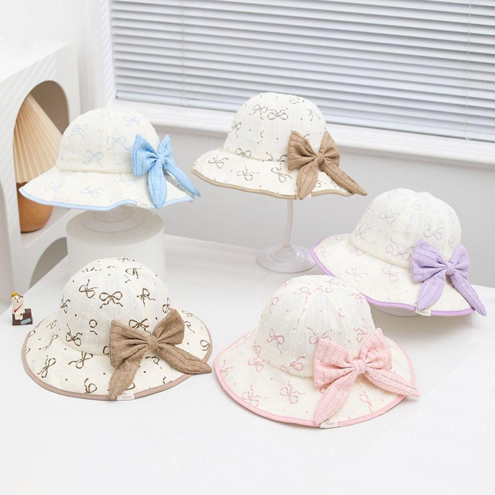 Kawaii Baby Fishermen Hat Bowknot Kids Bucket Hat Sunscreen Children Sun Hat  Apparel Accessories