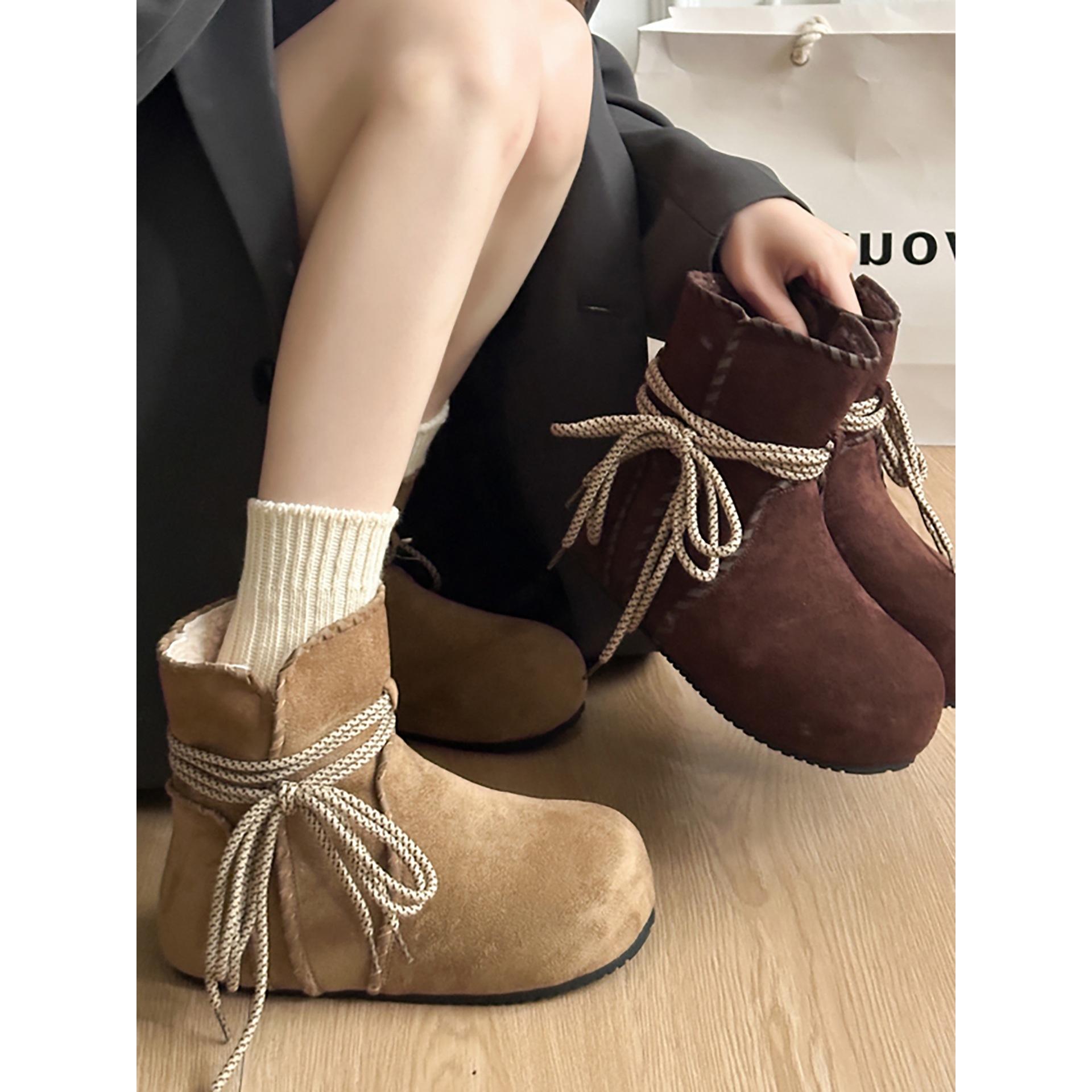 

Fleece thickened retro khaki platform snow boots women s winter warm and non-slip Birkenstock cotton shoes 40 хакі