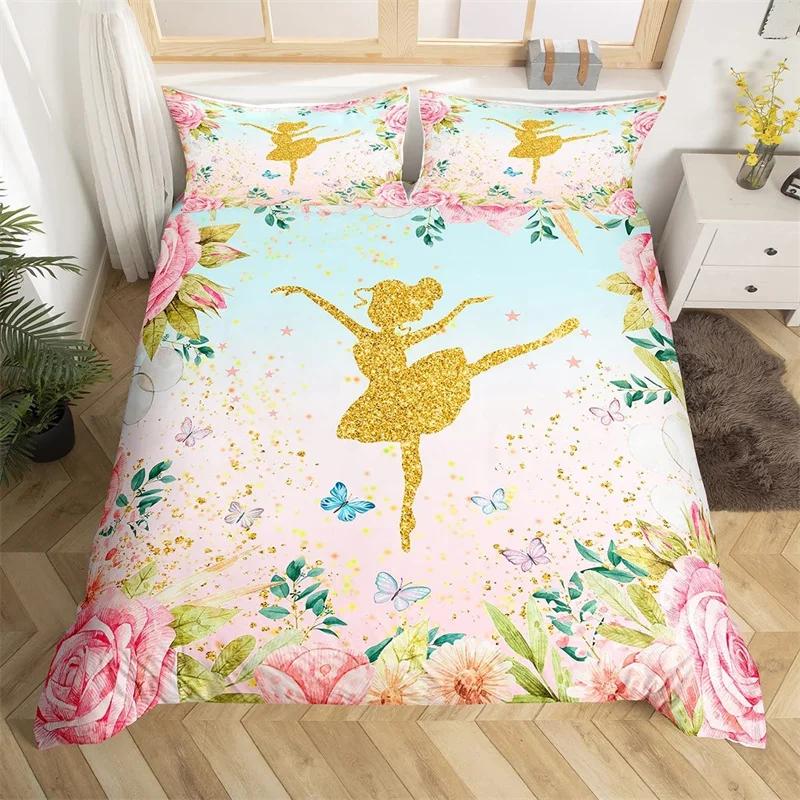 Comforter Ballet Ballerina Rose Flower Bedding Set Cute Little Dancers Comforter Twin King For Girl Gymnastics Lover