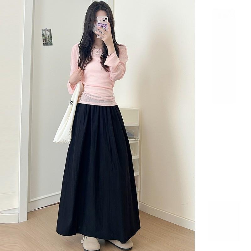 Summer High Waist A Line Skirt With Pleated Design For Casual Wear