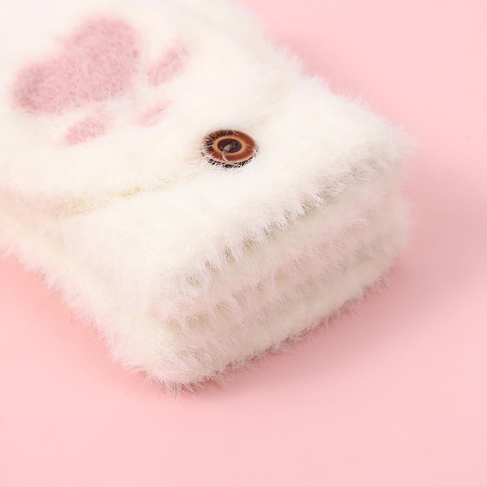 Korean Style Cat Paw Touchscreen Half-Finger Warm Gloves - Fleece-Lined Knitted Design for Students & Ladies