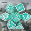 7 Pcs Silver Green Hand Metal Dice Solid Metal Polyhedral Dice Set Suitable for Role-Playing RPG  Board Game Card Game