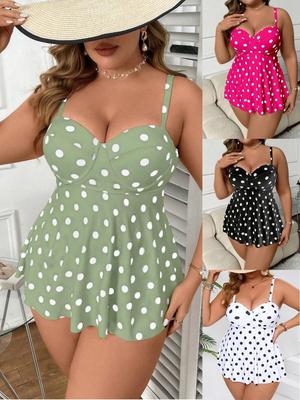 Bañador Falda Push-Up de Lunares Tallas Grandes para Mujer 2026 - Moldeador de Vientre, Multicolor