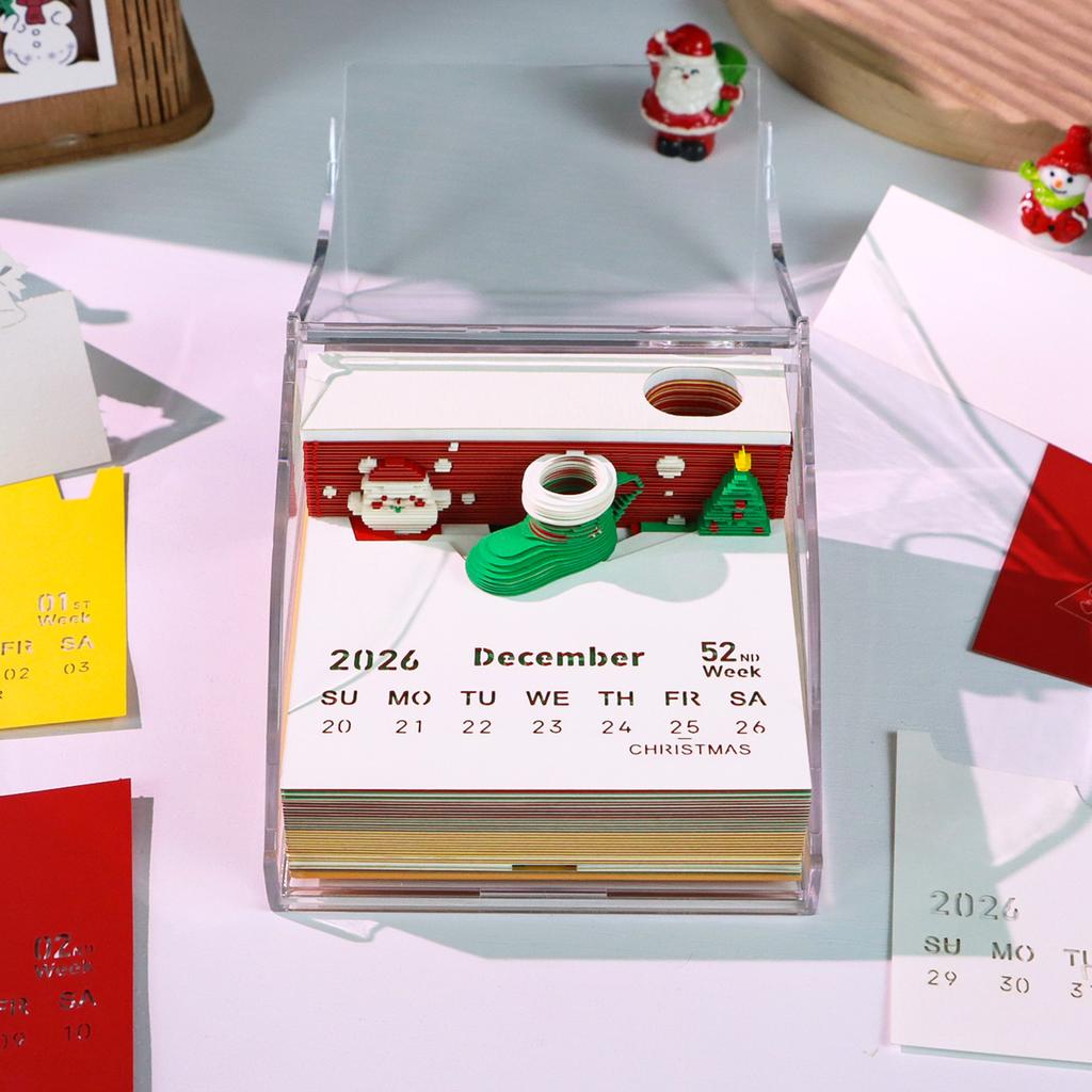 New Products Gift Idea Christmas Ornament Paper Carving 3d Memo Pad with Pen Holder Hole for Novelty Christmas Gift