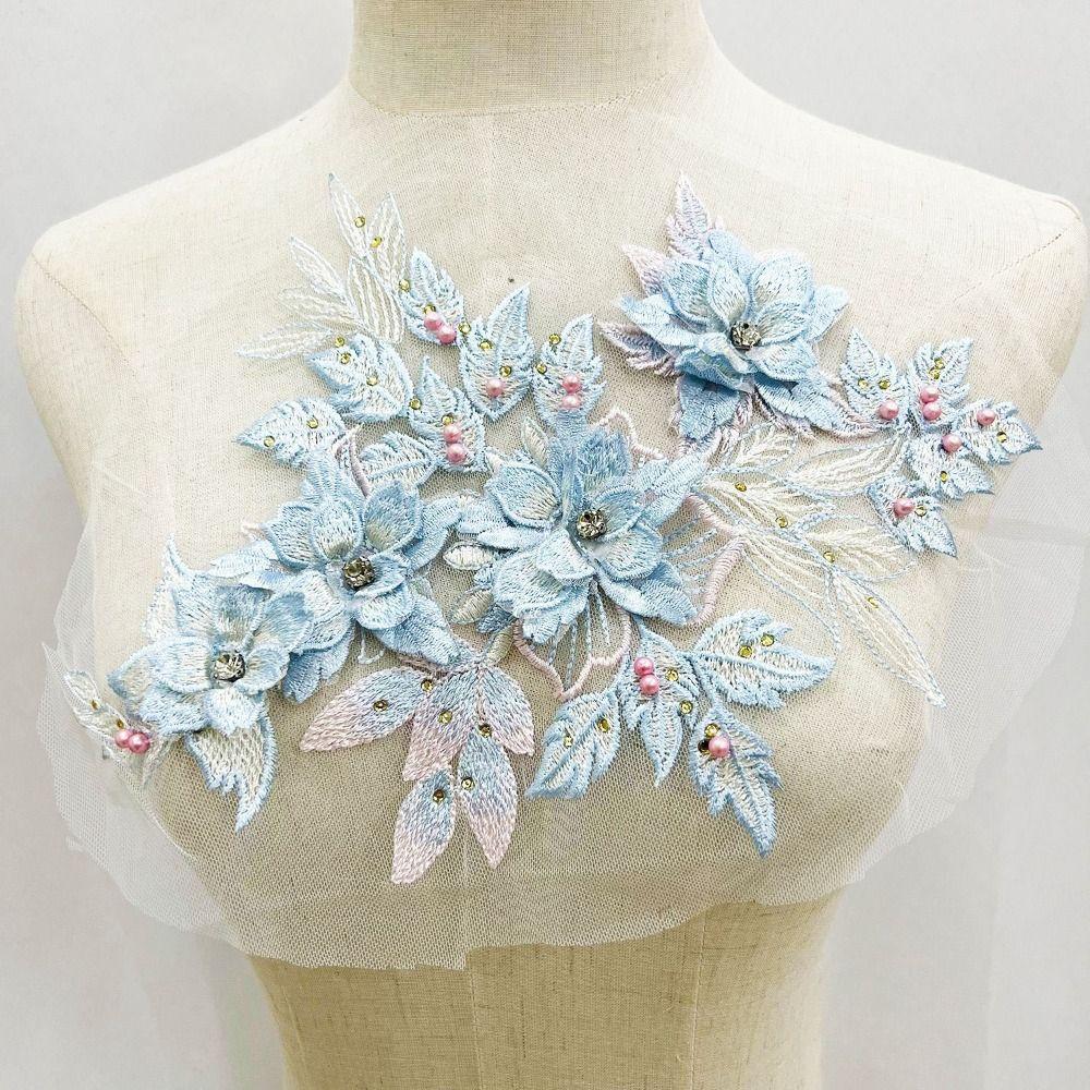 DIY Embroidered Floral Patches Sequins Flower Lace Fabrics Applique Elegant 3D Embroidery Patches
