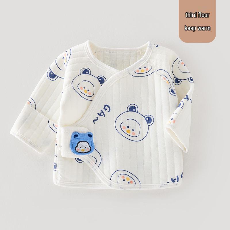 Tagless Pure Cotton Newborn Half-Back Clothes, Monk Style Top for Boys & Girls, Autumn/Winter Pajamas