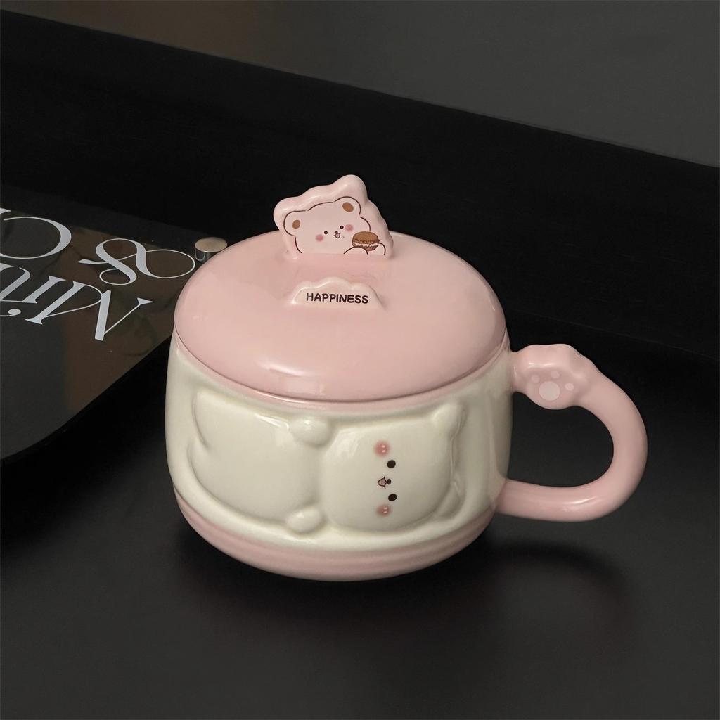 Cute Girl Cartoon Chubby Ceramic Mug with Lid Mobile Phone Stand Cup Birthday Gift Souvenir