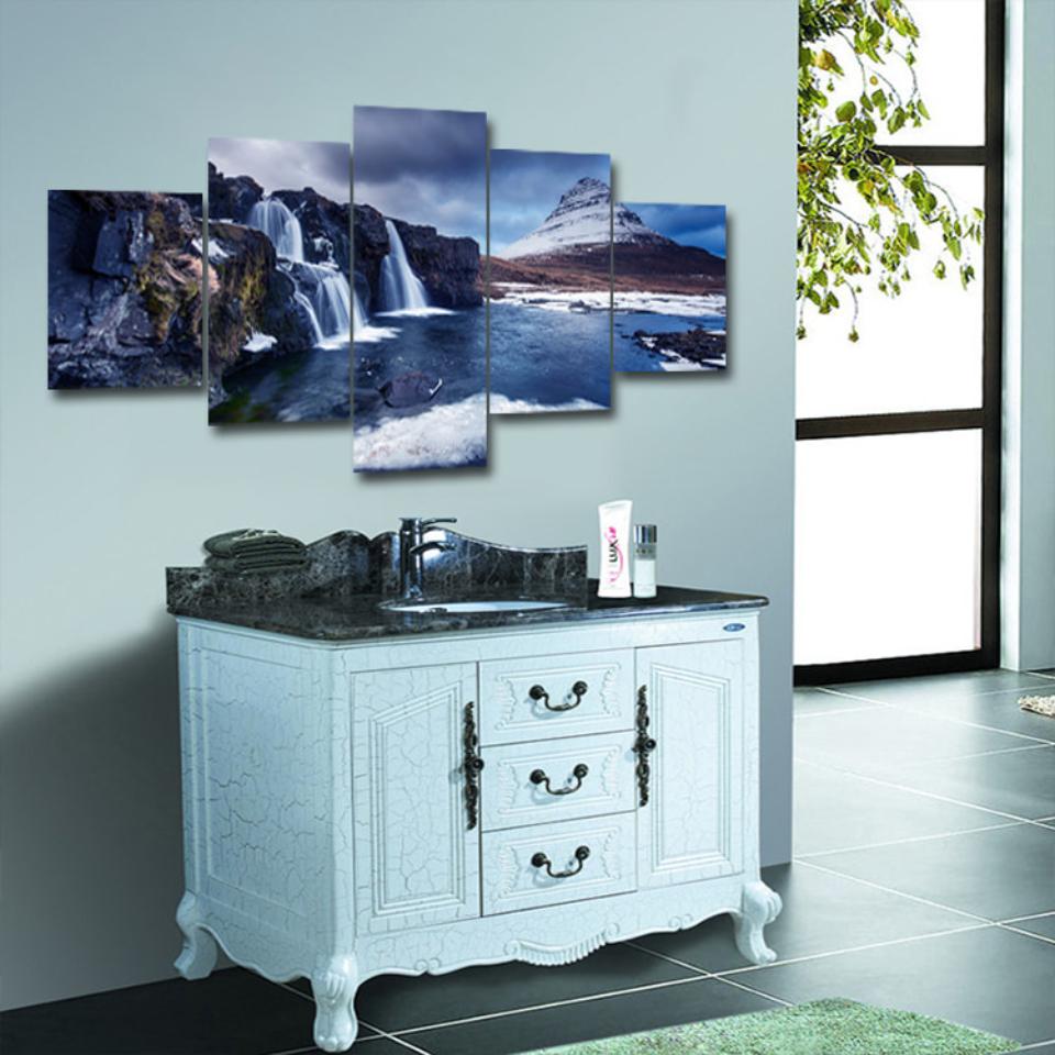 5 Pieces Snow Mountain Waterfall Scenery Posters Modular Canvas HD Prints Paintings Wall Art Pictures Home Decor No Framed