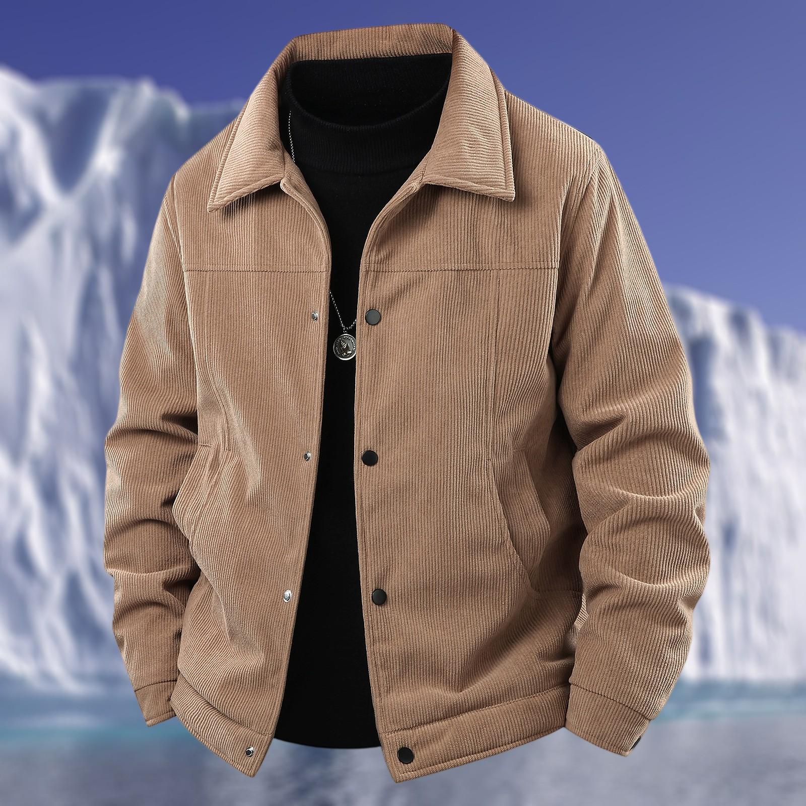 

Мужская повседневная вельветовая куртка с несколькими карманами, на флисовой подкладке, на молнии и с лацканами, теплая верхняя одежда M хаки