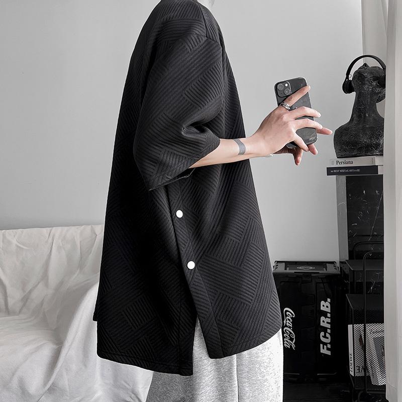 Summer Waffle Short Sleeve T-shirt Men Fashion Retro Oversized T Shirt Men Streetwear Hip Hop Loose Round Neck Tshirt Mens Top