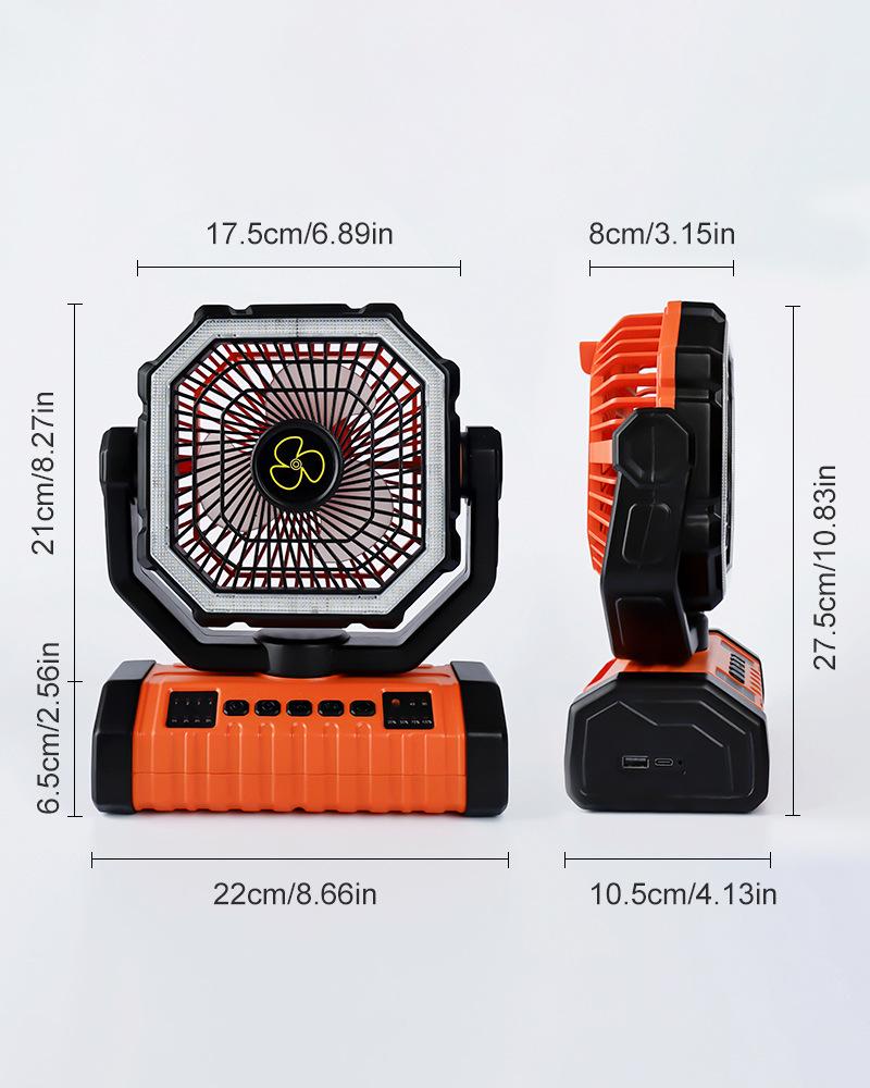 Rechargeable Oscillating Camping Fan with Remote Control & LED Light