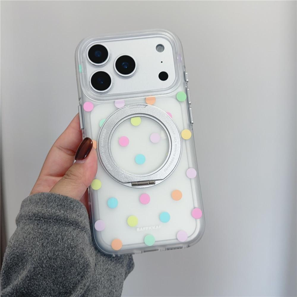 Dopamine Polka Dot Rotating Stand iPhone Case - Drop-proof for iPhone 17 Pro & 16 Pro Max, 15 with High-end Feel