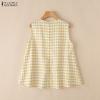 ZANZEA Women Casual Round Neck Sleeveless Grid Print Summer Tank Tops