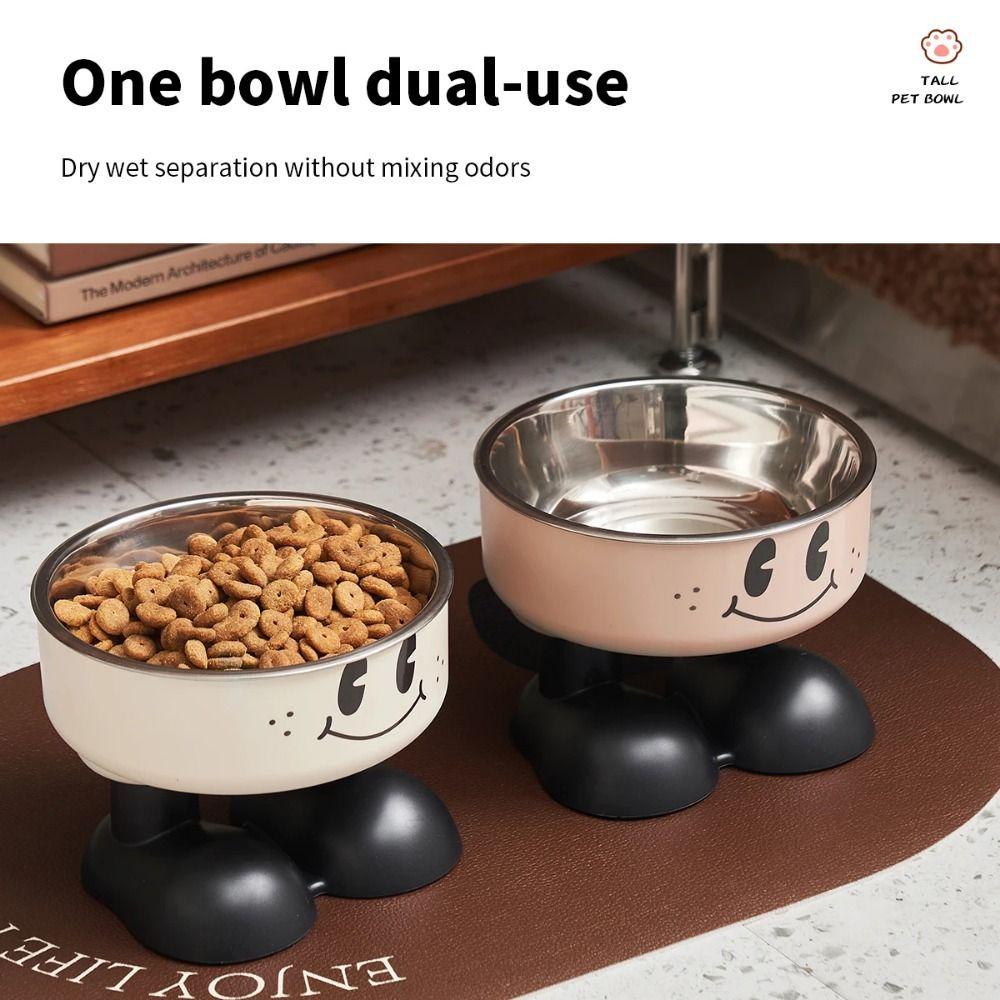 High-legged Cute Cat Food Bowl Cartoon Puppy Water Feeder  Cat Feeder Supplies