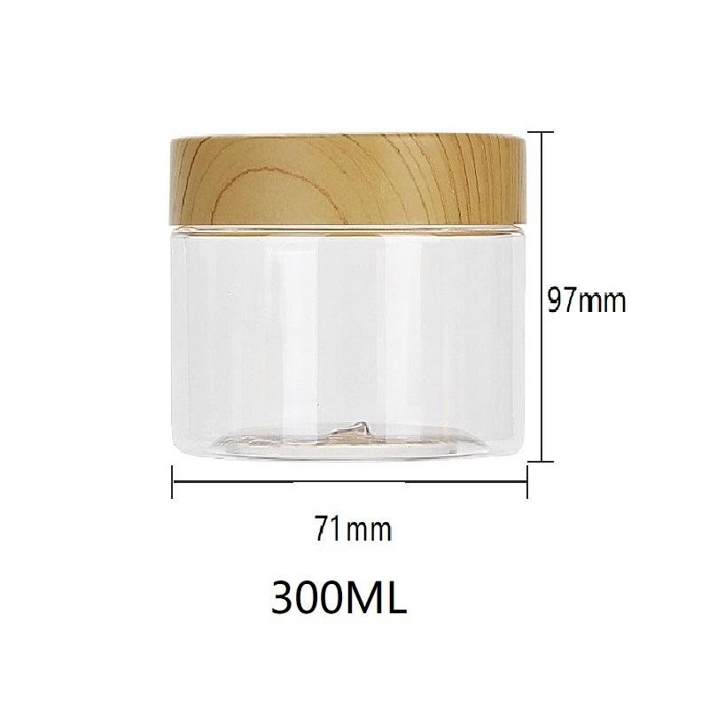 1Pc Plastic Clear Empty Jars Containers with Imitation Wood Texture 30ML-300ML Seasoning Storage Jars for Home Use with Lids