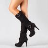 Fashion Womens High-heeled Boots Comfortable Suede Women High Boots New Belt Buckle Large Size Women's Boots 6-8cm  Mujer