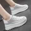 Fashion 5.5CM Genuine Leather Platform Wedge Shoes Chunky Sneaker White Casual Shoes Comfortable Breathable Spring Autumn Shoes