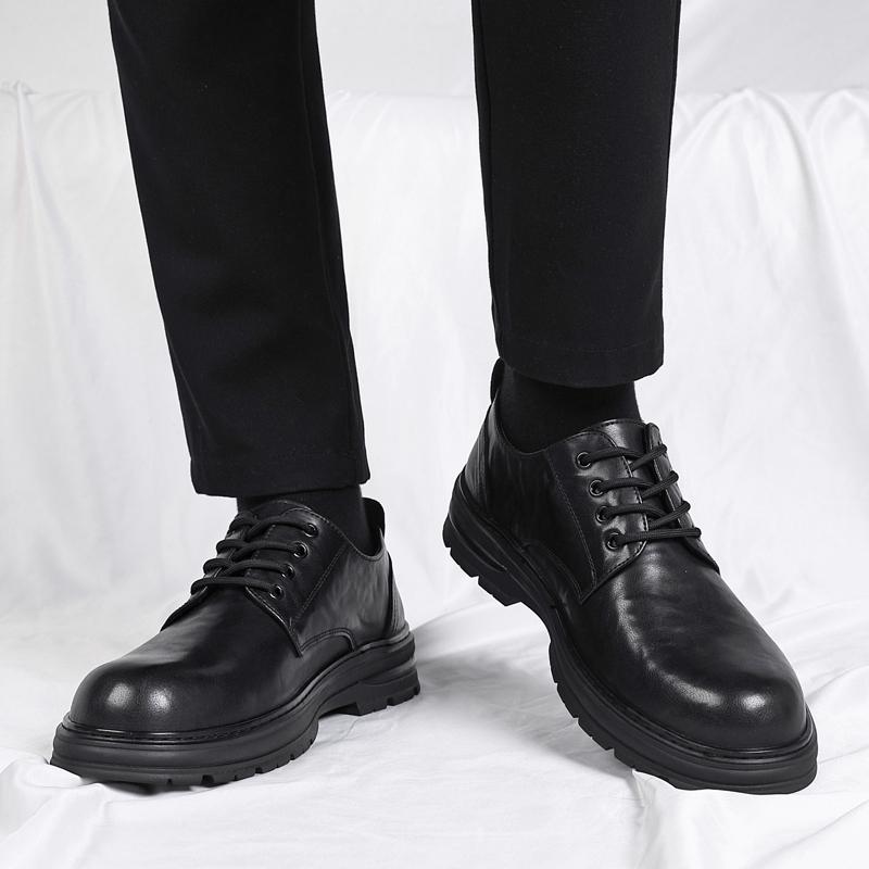 Fashion Brand Mens Round Toe Breathable Derby Shoes Autumn Classic Men Genuine Leather Comfortable Lace Up Business Casual Leather Shoes