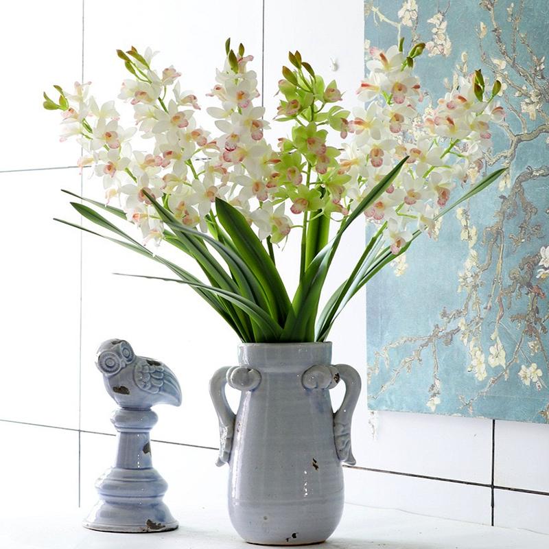 1Pc Fake Flower Shopping Mall Decoration Soft Rubber Home Decor Simulation Green Plants DIY Artificial Cymbidium Leaves Plastic